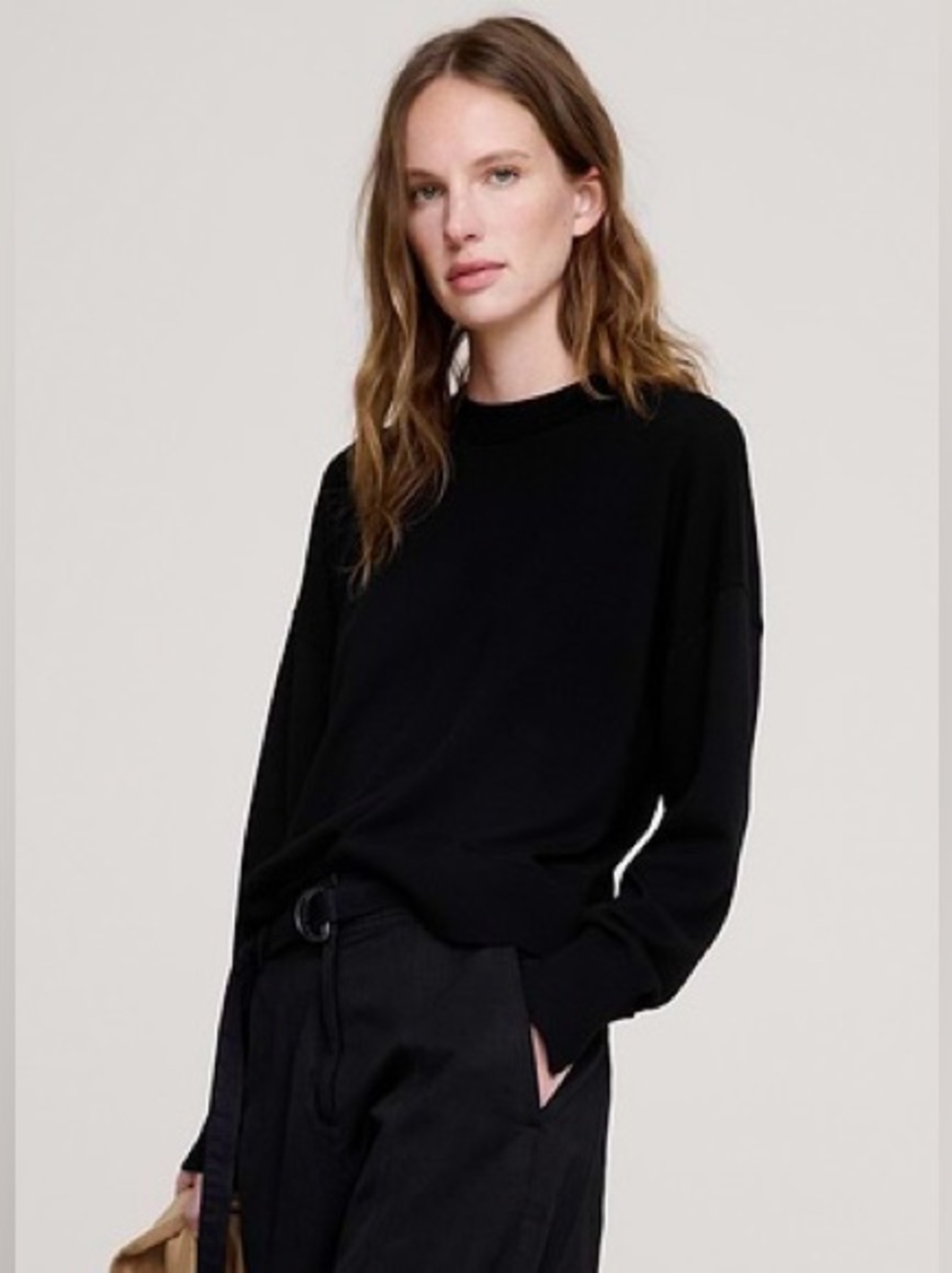 Banana Republic Merino Wool Black Crewneck Sweater, Oversized Fit, Size Small
